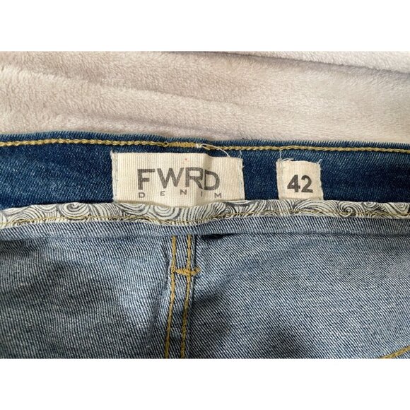 Men's FWRD Trashed Distressed Stacked Denim Jeans-Blue-Size 42 Inseam 32 - Picture 4 of 11